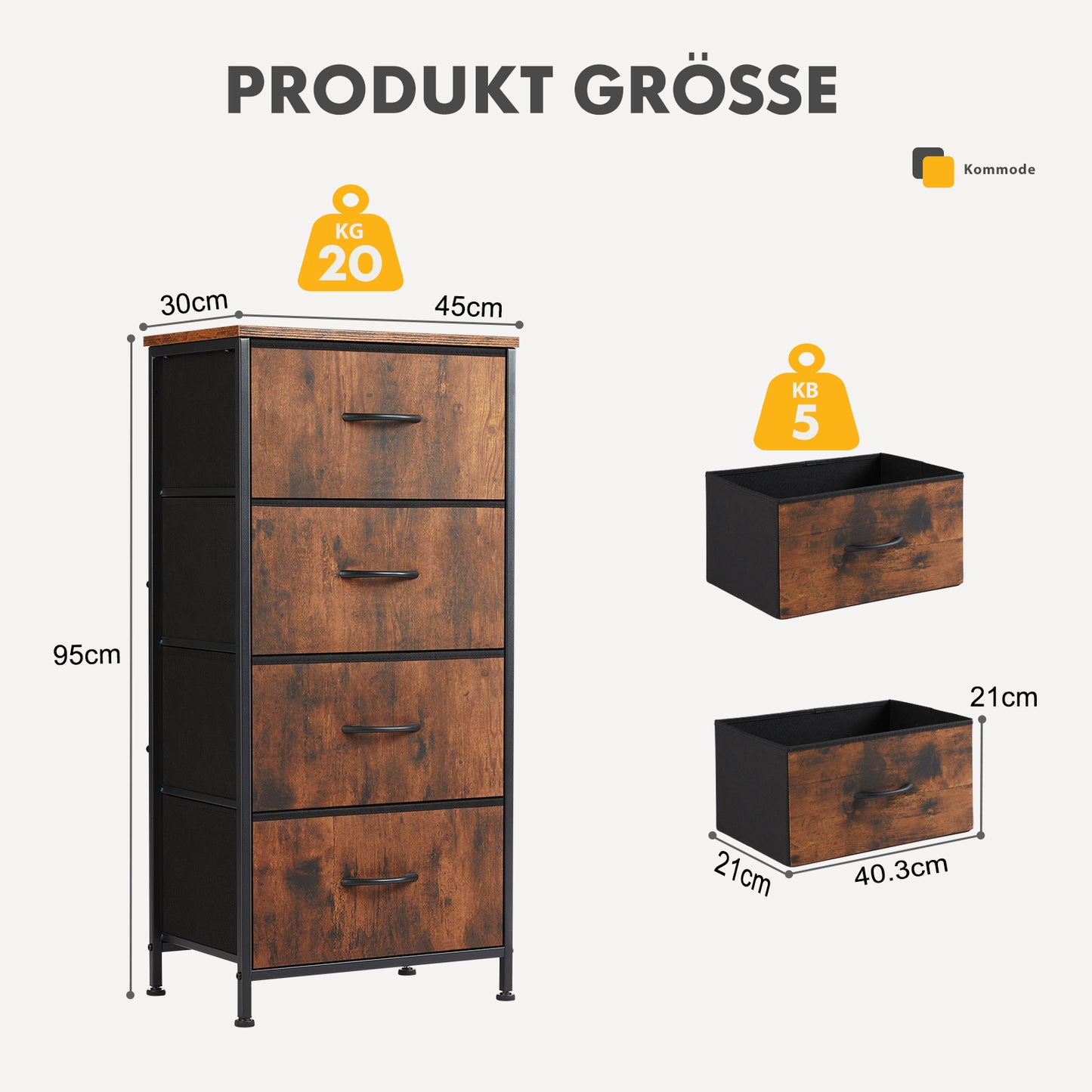Sweetcrispy Mehrzweckschrank Stoffkommode mit 4 Schubladen und Metallgestell