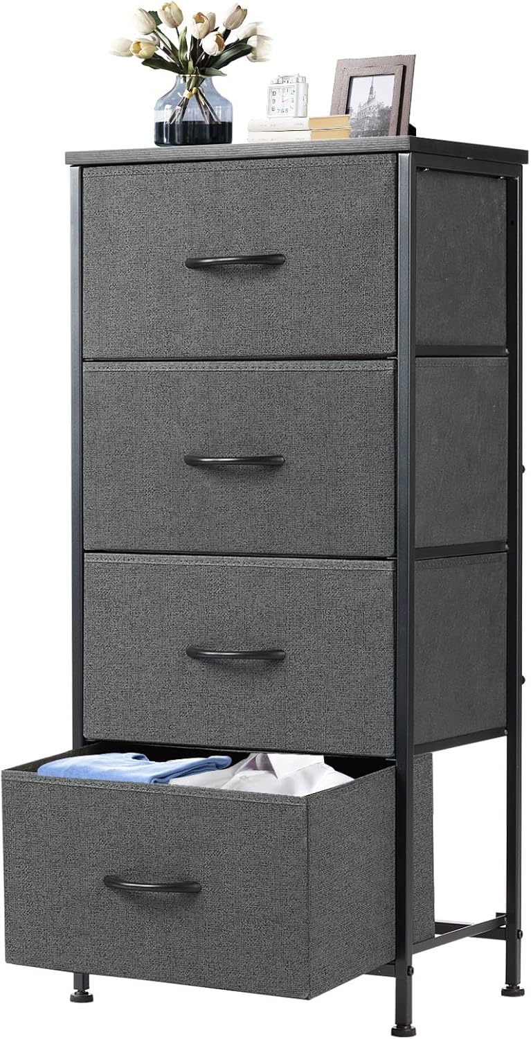 Sweetcrispy Mehrzweckschrank Stoffkommode mit 4 Schubladen und Metallgestell