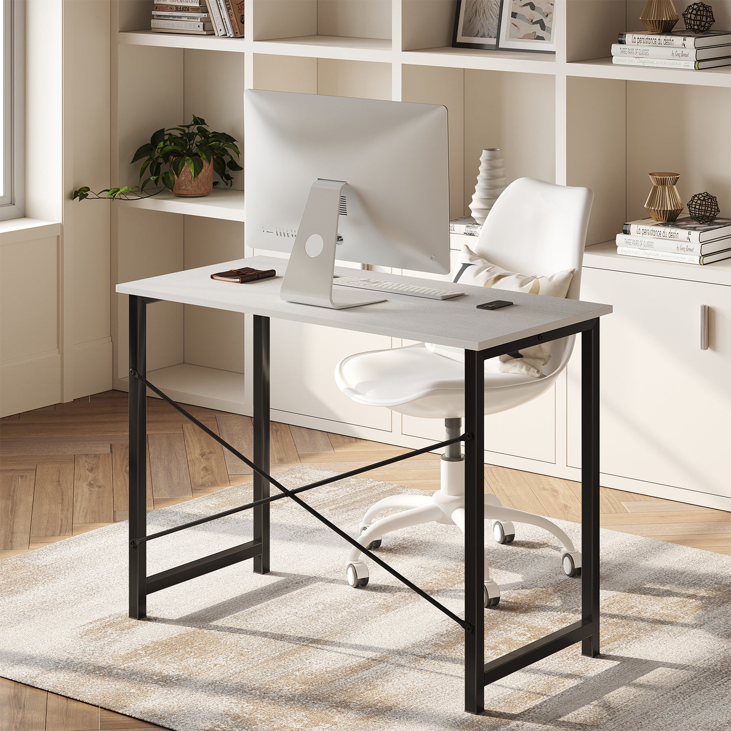 Sweetcrispy Schreibtisch mit Metallrahmen 40 Zoll für Büro und Homeoffice