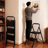 Sweetcrispy rutschfeste 2-Stufen-Trittleiter mit Sicherheitsverschluss und Metallgestell, Höhe ca. 85 cm