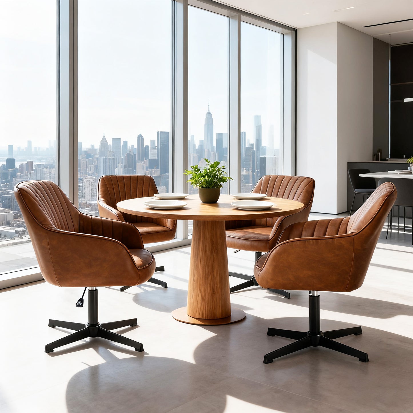 Gepolsterter Drehstuhl mit Armlehnen aus PU-Leder für Esszimmerstuhl