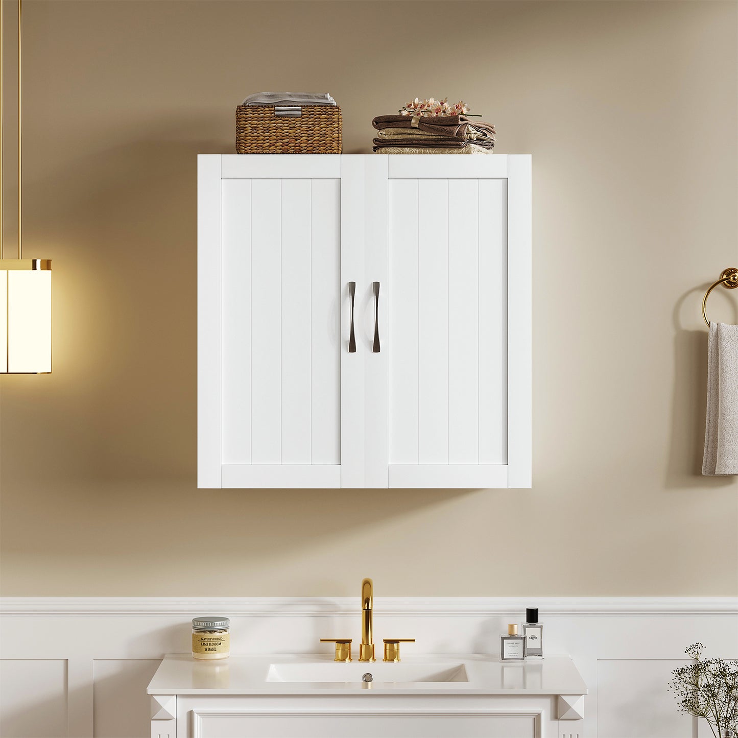 Sweetcrispy Wandschrank mit Doppeltür und verstellbaren Einlegeböden für Badezimmer/Küche/Flur