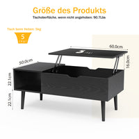 Sweetcrispy höhenverstellbarer Couchtisch mit Stauraumfunktion für das Wohnzimmer