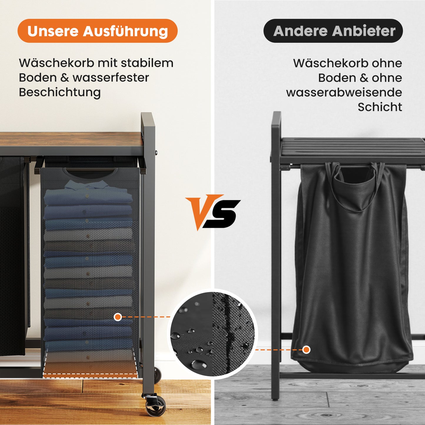 Sweetcrispy Wäschekorb mit Ablage, mehreren abnehmbaren Taschen & Rollen für Zuhause