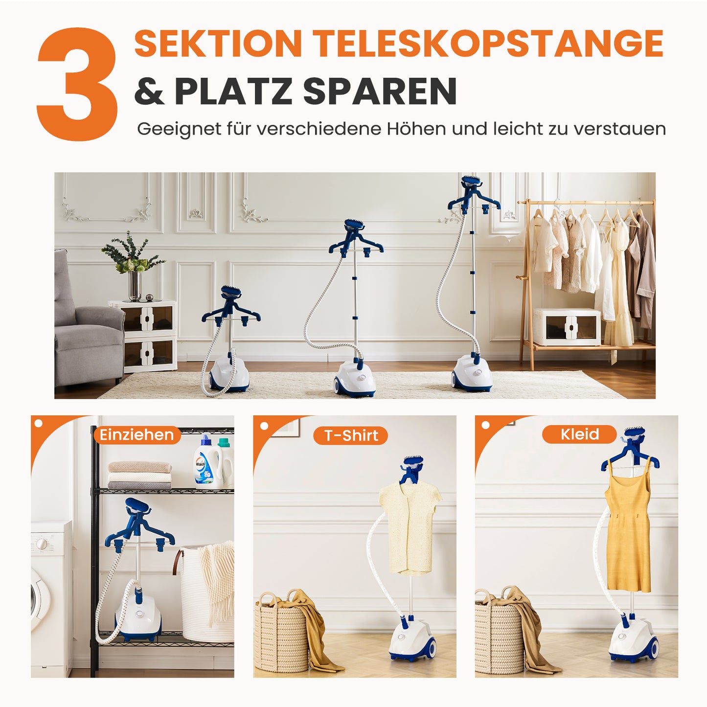 Sweetcrispy Stand-Dampfglätter 1500W mit Teleskopstange und Kleiderständer