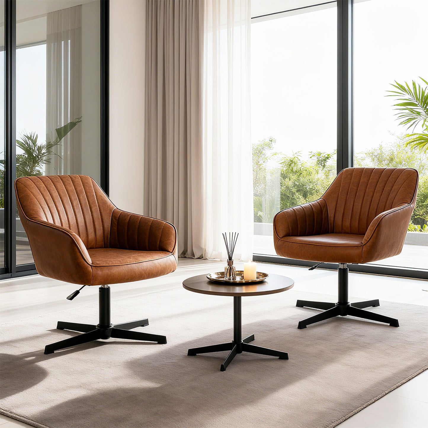 Gepolsterter Drehstuhl mit Armlehnen aus PU-Leder für Esszimmerstuhl