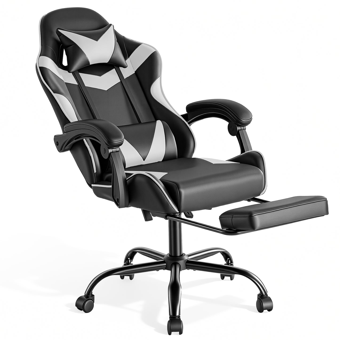 Sweetcrispy ergonomischer Gaming-Stuhl mit verstellbarem Lenden- und Kopfkissen, mit Fußstütze