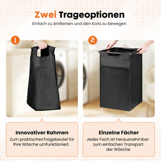 Sweetcrispy Wäschekorb mit Ablage, mehreren abnehmbaren Taschen & Rollen für Zuhause