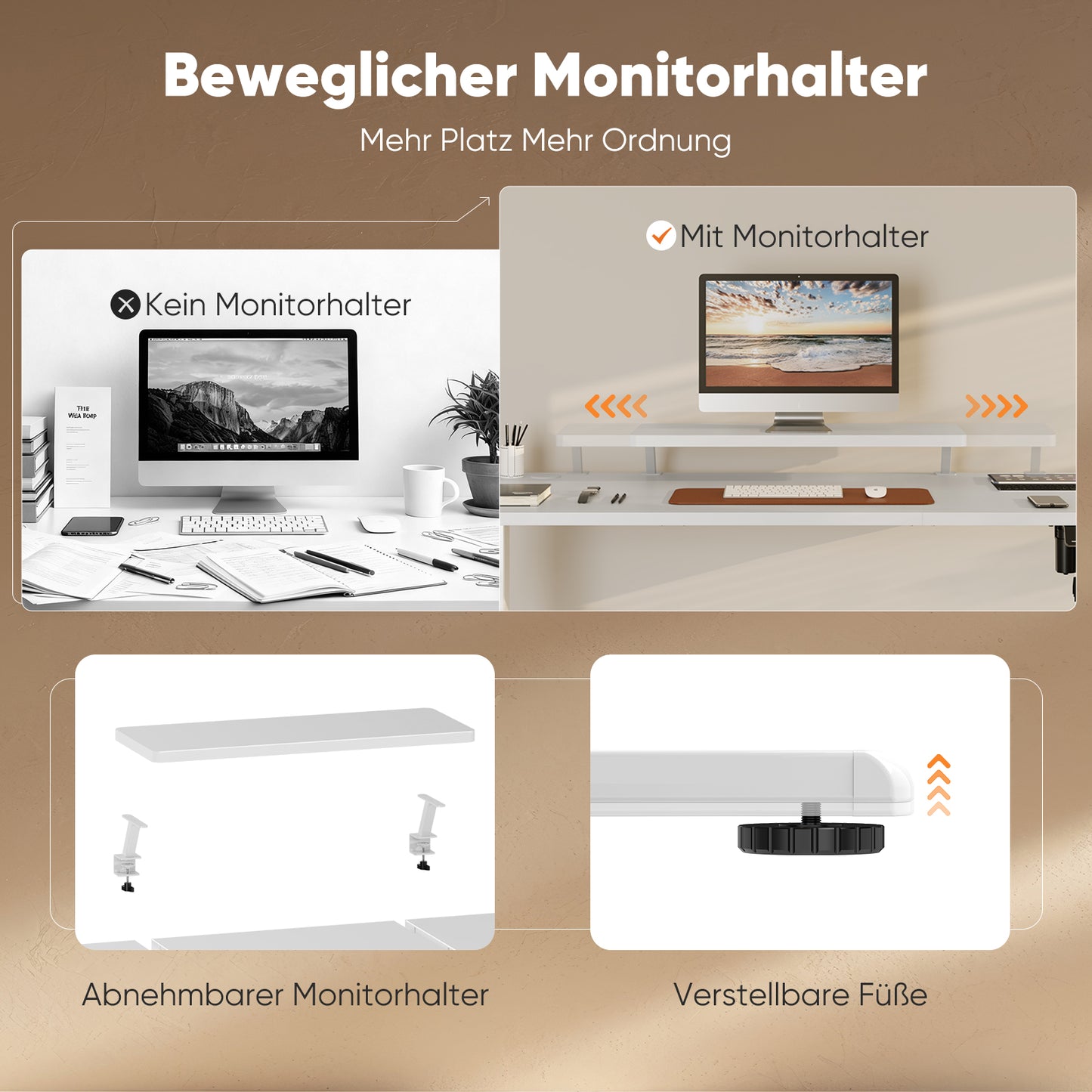 Sweetcrispy höhenverstellbarer Schreibtisch Computertisch mit Monitorhalterung