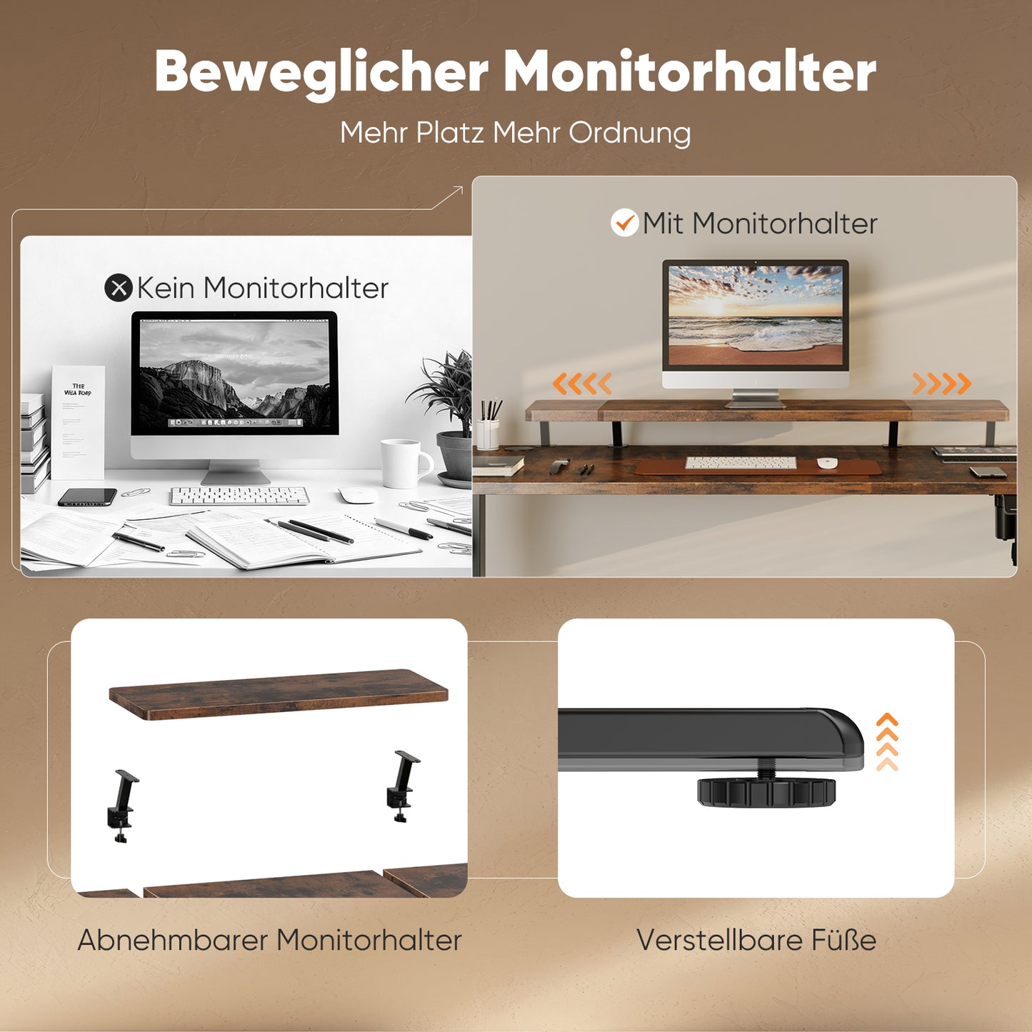 Sweetcrispy höhenverstellbarer Schreibtisch Computertisch mit Monitorhalterung