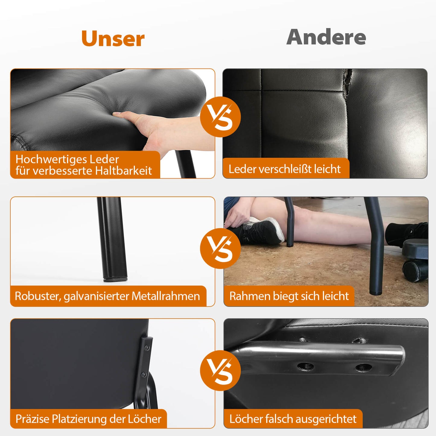 Sweetcrispy Robuster Leder Bürostuhl mit Metallbeinen für Office und Empfang