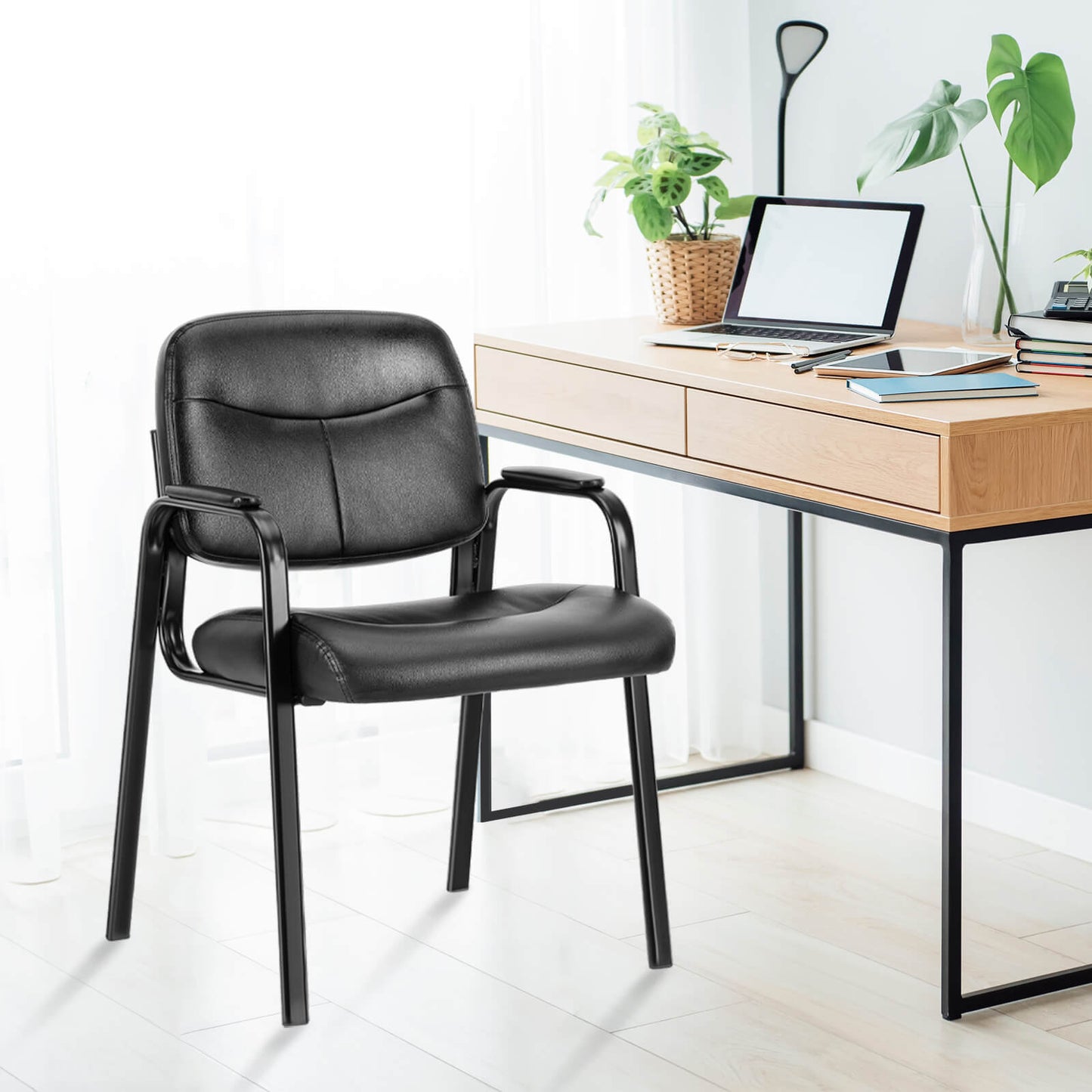 Sweetcrispy Robuster Leder Bürostuhl mit Metallbeinen für Office und Empfang