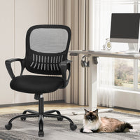 Sweetcrispy Bürostuhl mit Rollen und atmungsaktiver Netzrückenlehne, feste/verstellbare Armlehnen