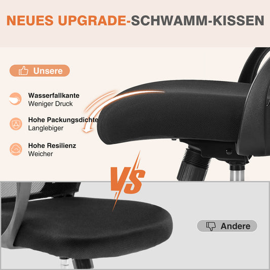 Sweetcrispy Bürostuhl mit Rollen und atmungsaktiver Netzrückenlehne, feste/verstellbare Armlehnen