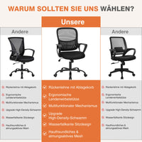 Sweetcrispy Bürostuhl mit Rollen und atmungsaktiver Netzrückenlehne, feste/verstellbare Armlehnen