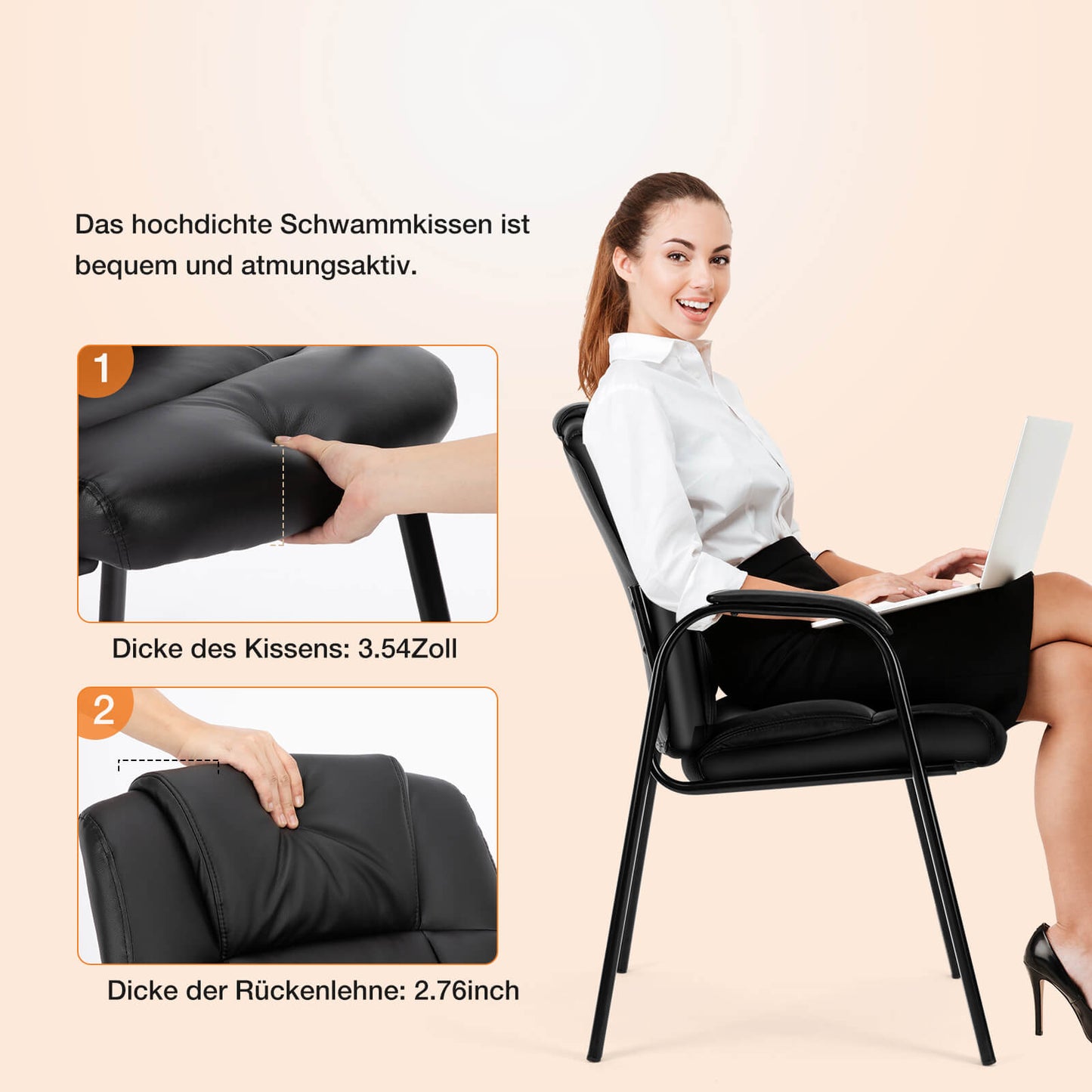 Sweetcrispy PU-Leder gepolsterter Bürostuhl mit Armlehnen und Metallgestell für Büro und Empfang