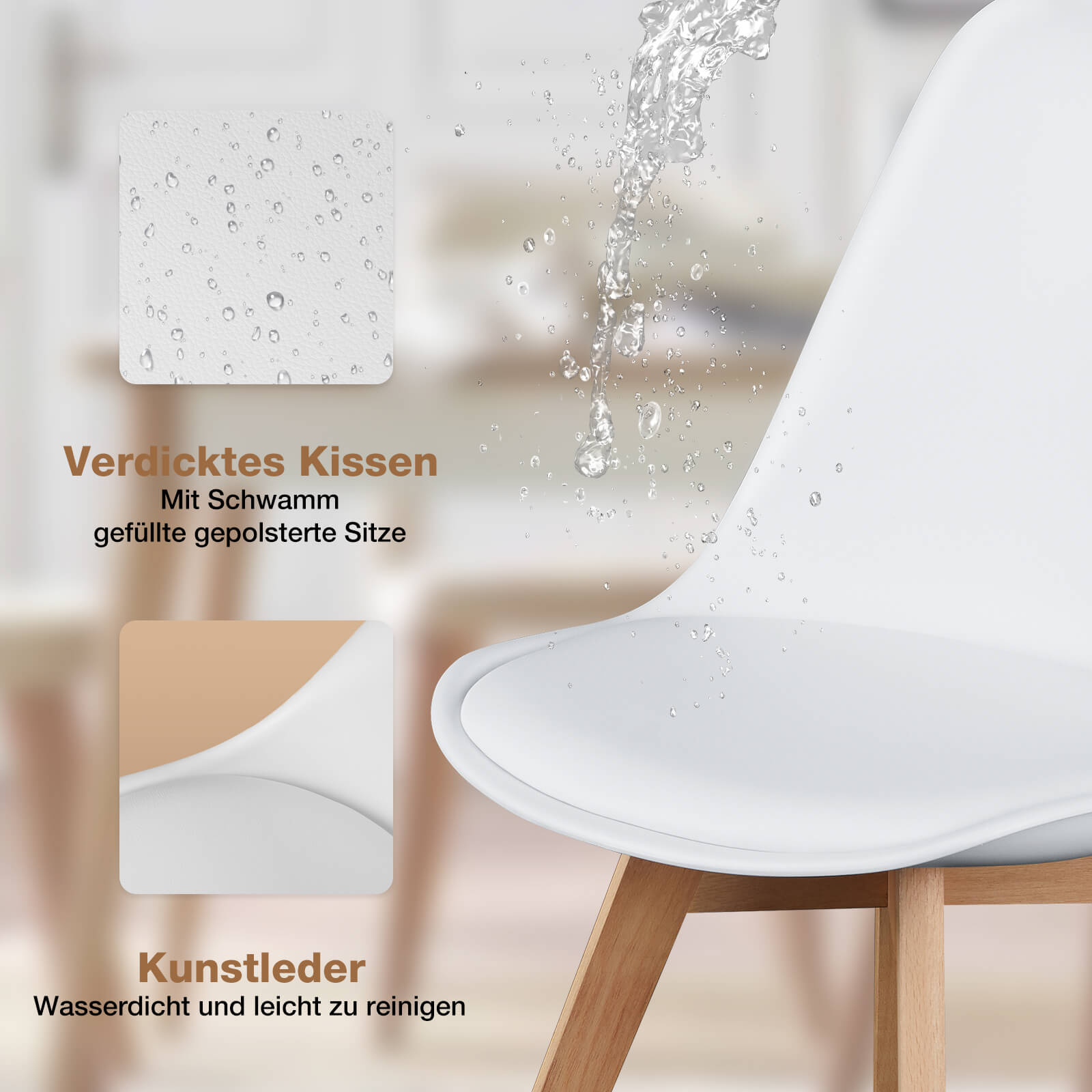 PU Leder gepolsterte Esszimmerstühle mit Holzbeinen, 4er Set für Küche, Esszimmer, Wohnzimmer
