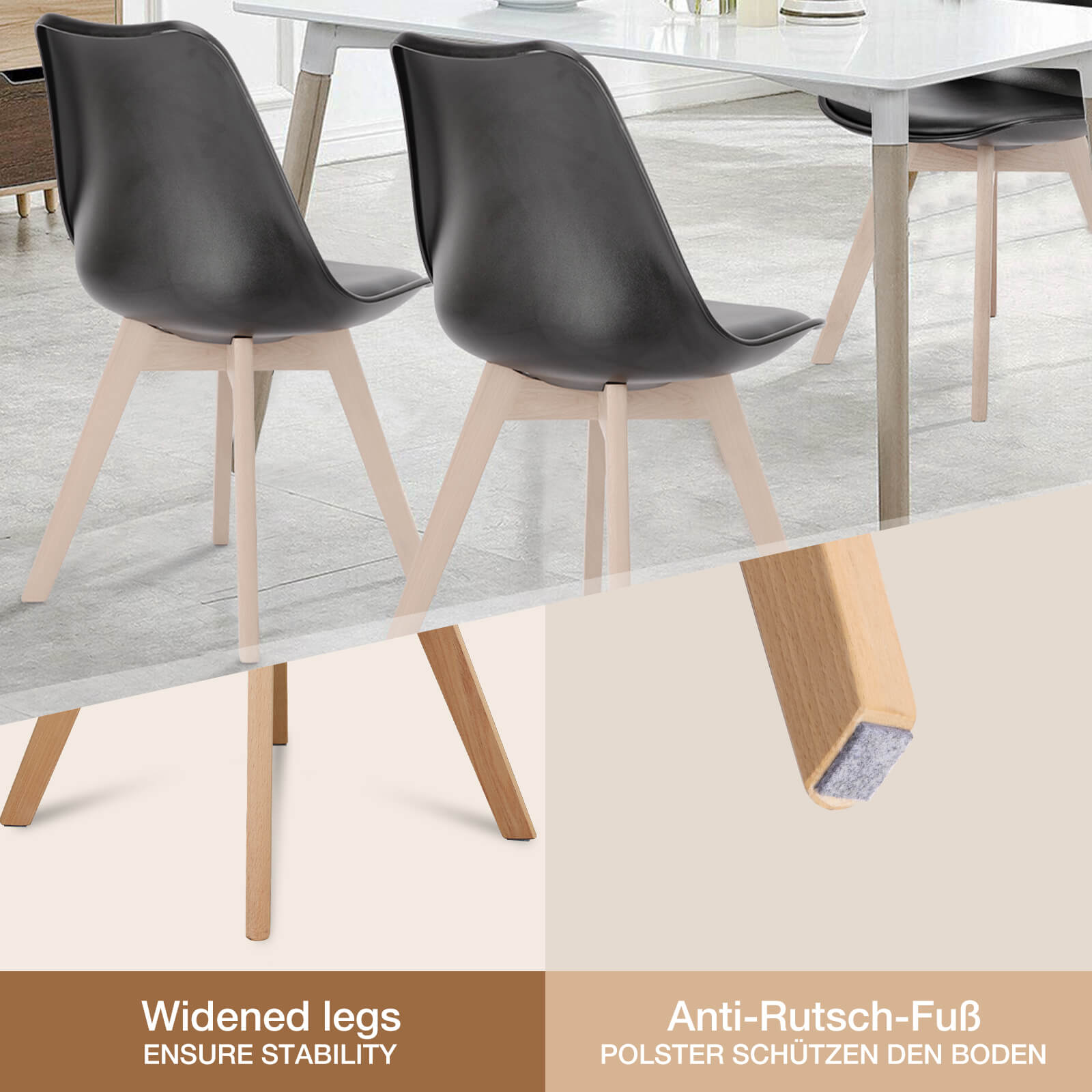 PU Leder gepolsterte Esszimmerstühle mit Holzbeinen, 4er Set für Küche, Esszimmer, Wohnzimmer