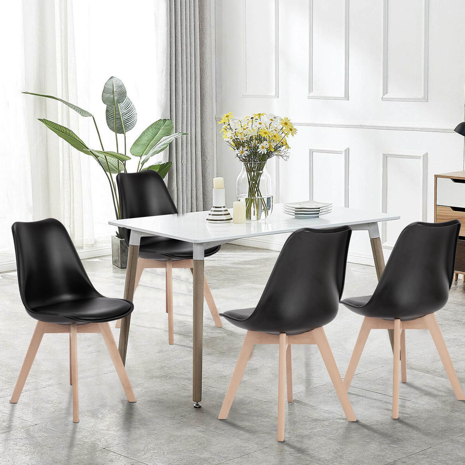 PU Leder gepolsterte Esszimmerstühle mit Holzbeinen, 4er Set für Küche, Esszimmer, Wohnzimmer