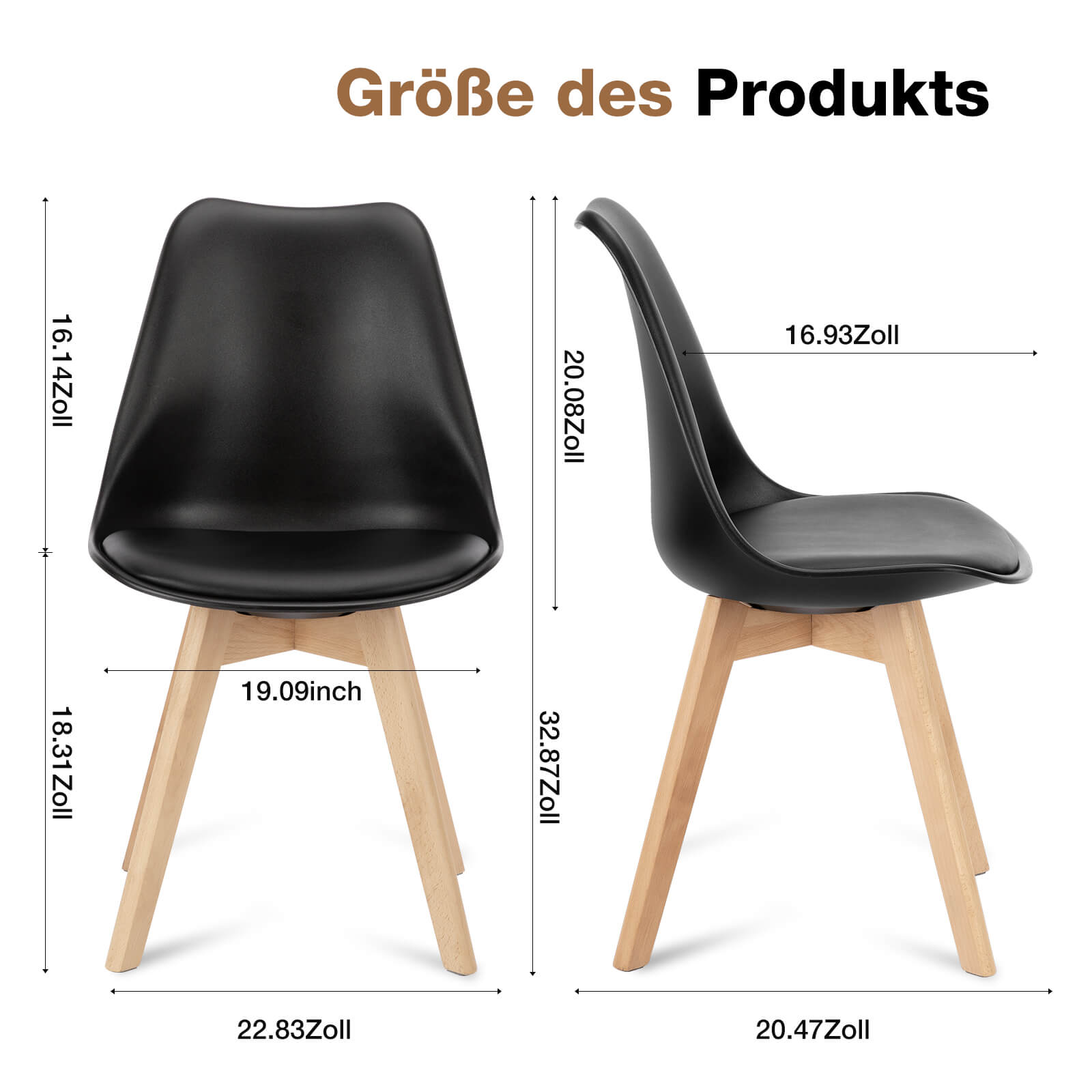 PU Leder gepolsterte Esszimmerstühle mit Holzbeinen, 4er Set für Küche, Esszimmer, Wohnzimmer