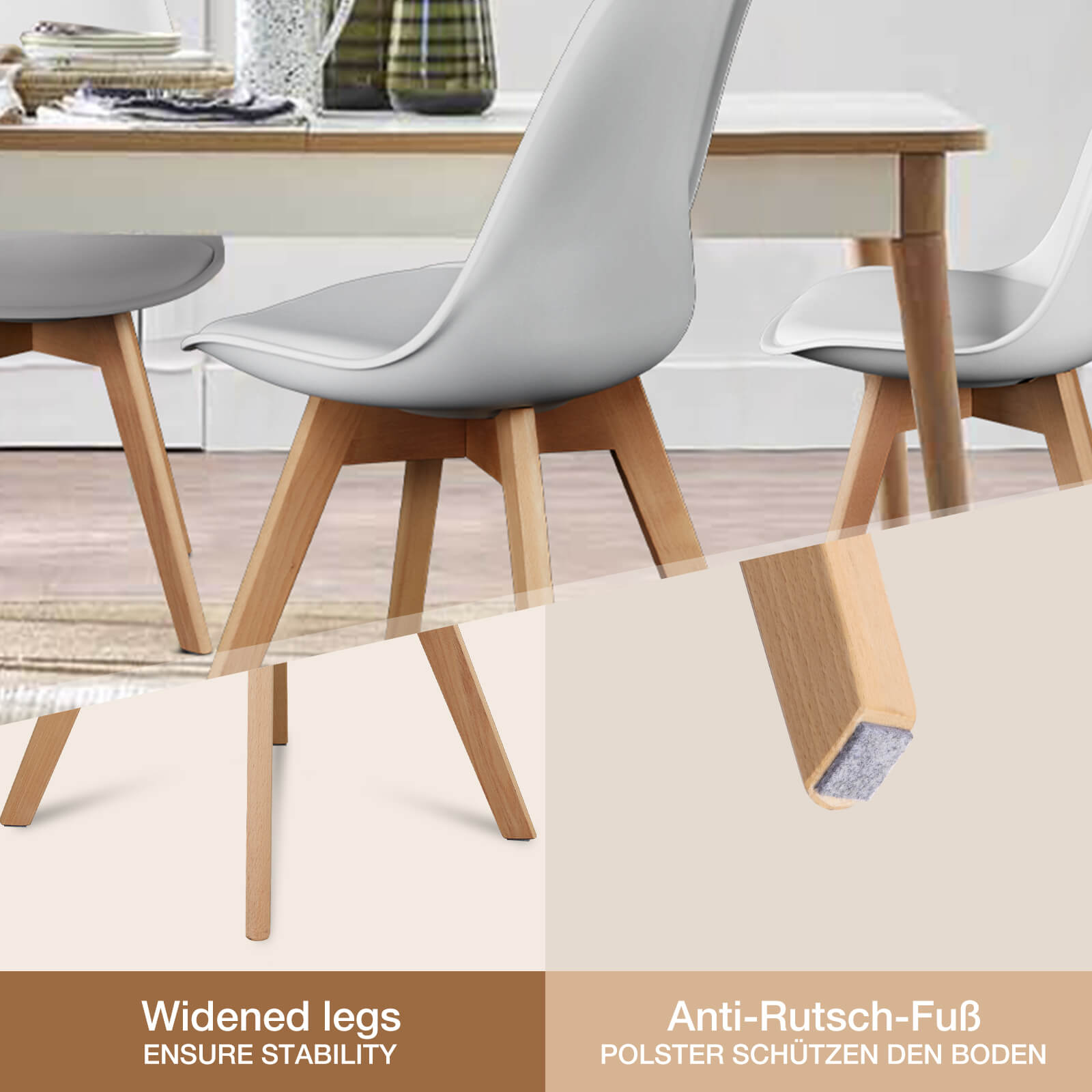 PU Leder gepolsterte Esszimmerstühle mit Holzbeinen, 4er Set für Küche, Esszimmer, Wohnzimmer