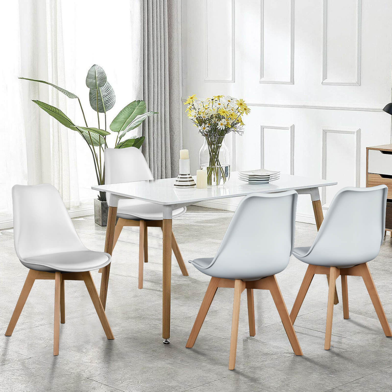 PU Leder gepolsterte Esszimmerstühle mit Holzbeinen, 4er Set für Küche, Esszimmer, Wohnzimmer