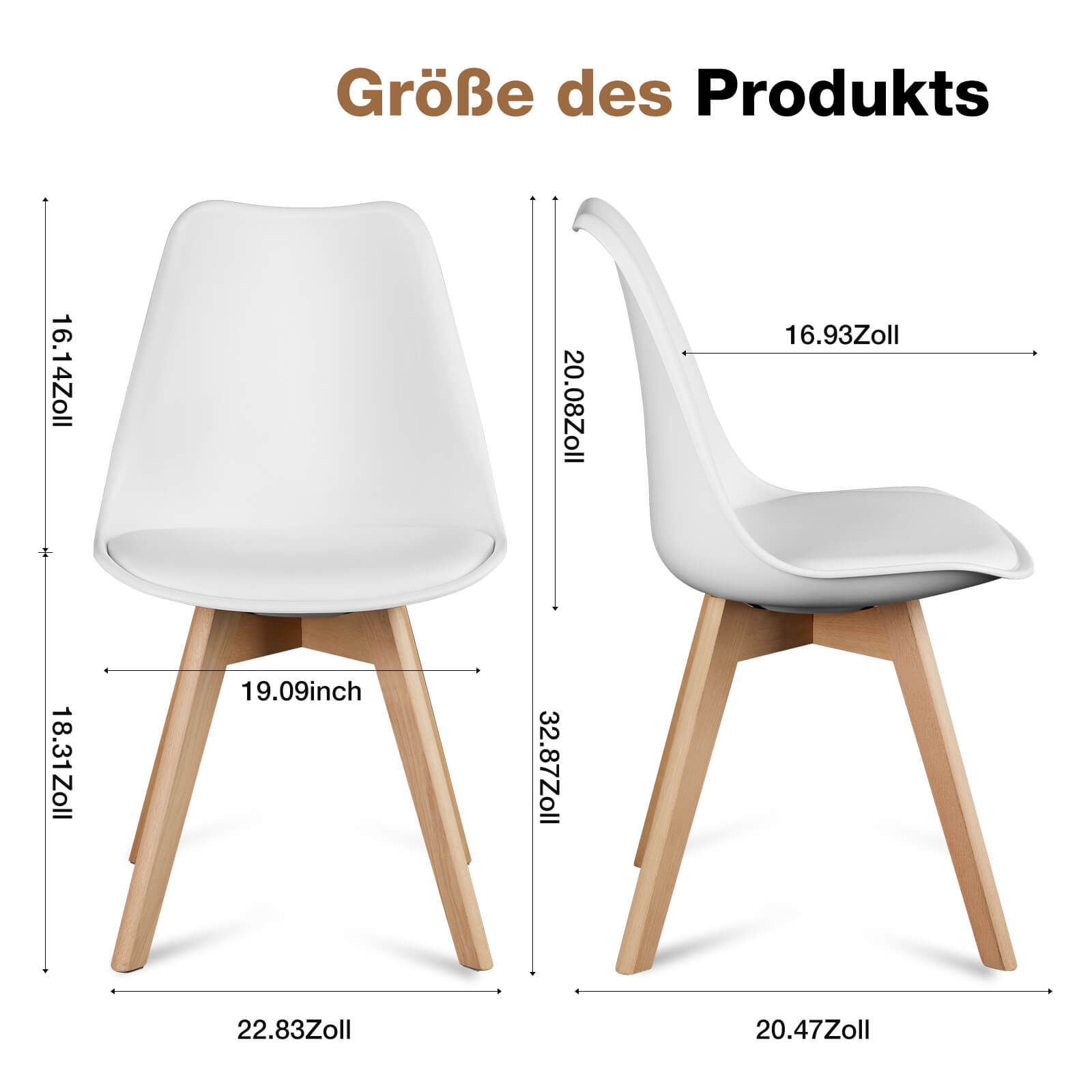 PU Leder gepolsterte Esszimmerstühle mit Holzbeinen, 4er Set für Küche, Esszimmer, Wohnzimmer
