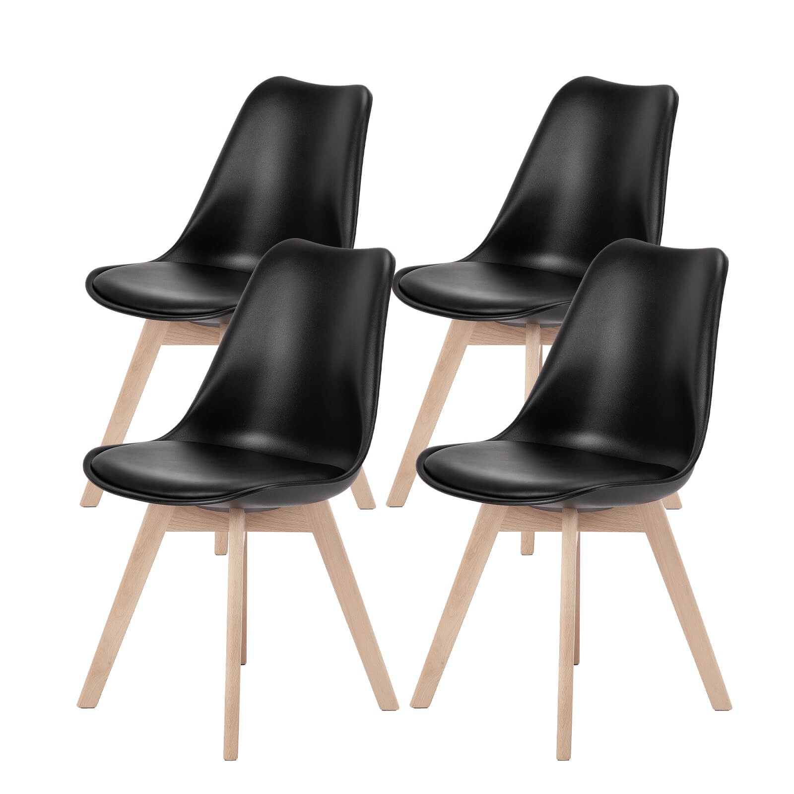 PU Leder gepolsterte Esszimmerstühle mit Holzbeinen, 4er Set für Küche, Esszimmer, Wohnzimmer