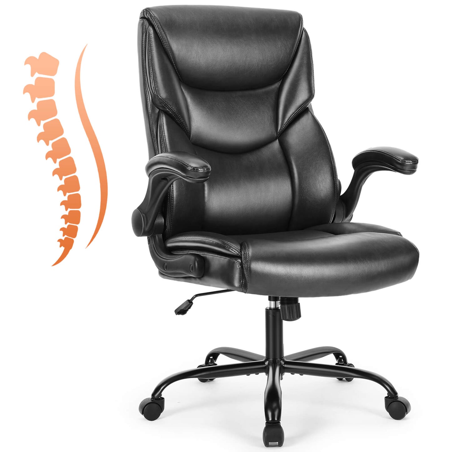 Sweetcrispy ergonomischer höhenverstellbarer PU-Leder Bürostuhl mit klappbaren Armlehnen und Rollen für Büro