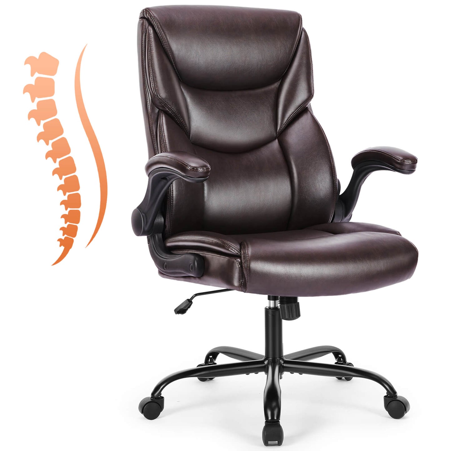 Sweetcrispy ergonomischer höhenverstellbarer PU-Leder Bürostuhl mit klappbaren Armlehnen und Rollen für Büro
