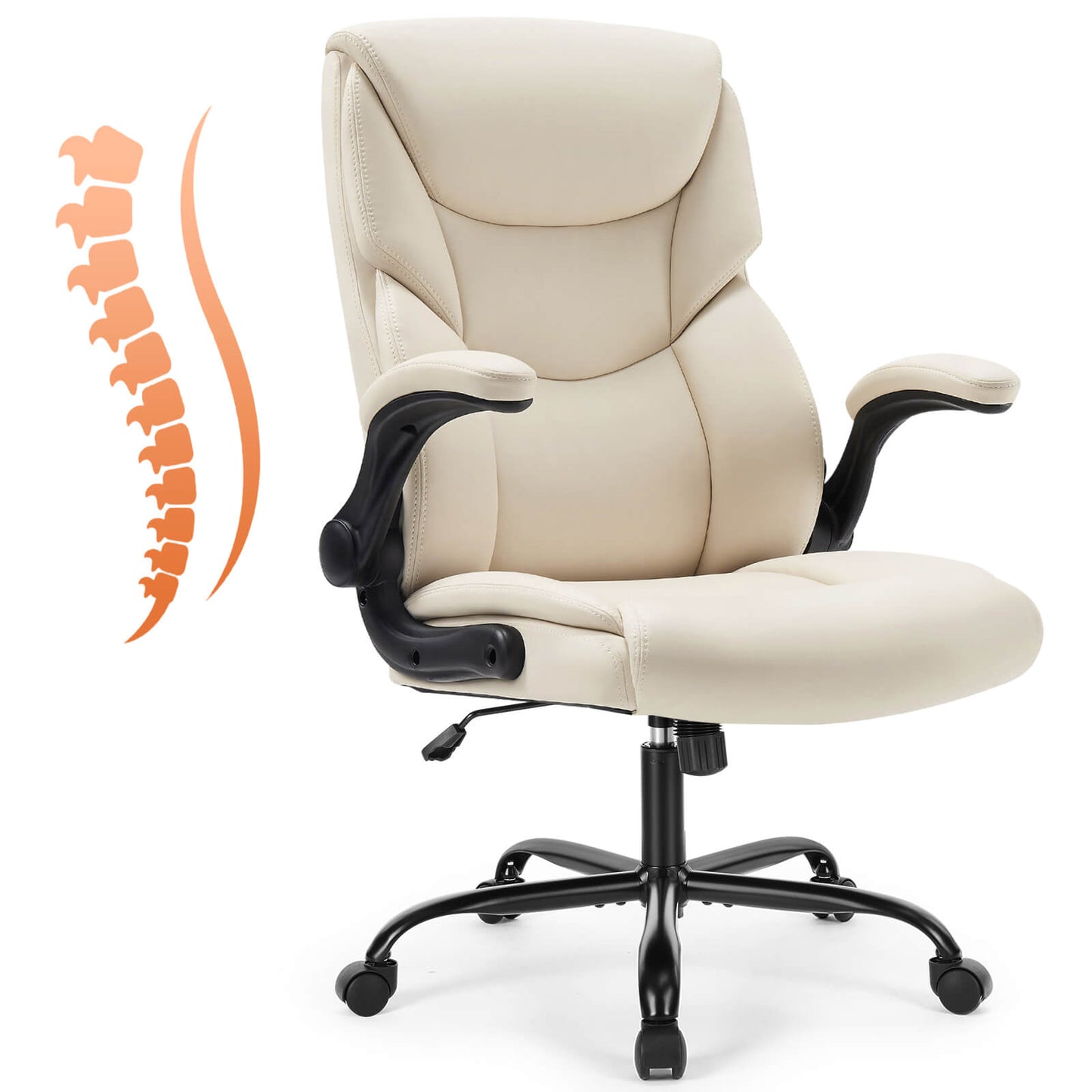Sweetcrispy ergonomischer höhenverstellbarer PU-Leder Bürostuhl mit klappbaren Armlehnen und Rollen für Büro