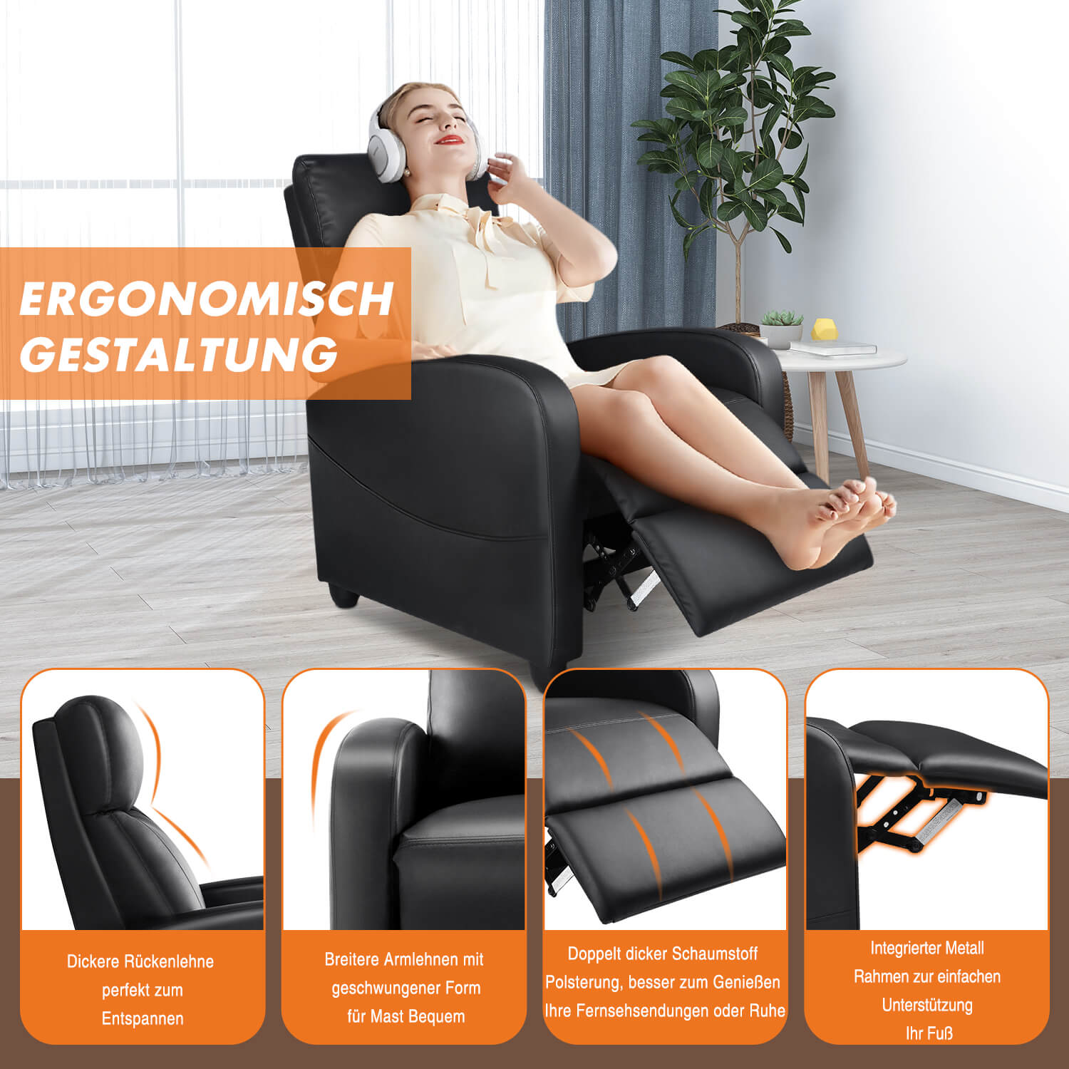 Manual Recliner Chair Winback Single Sofa, Massage und Heizung, Casual Stuhl für Wohnzimmer