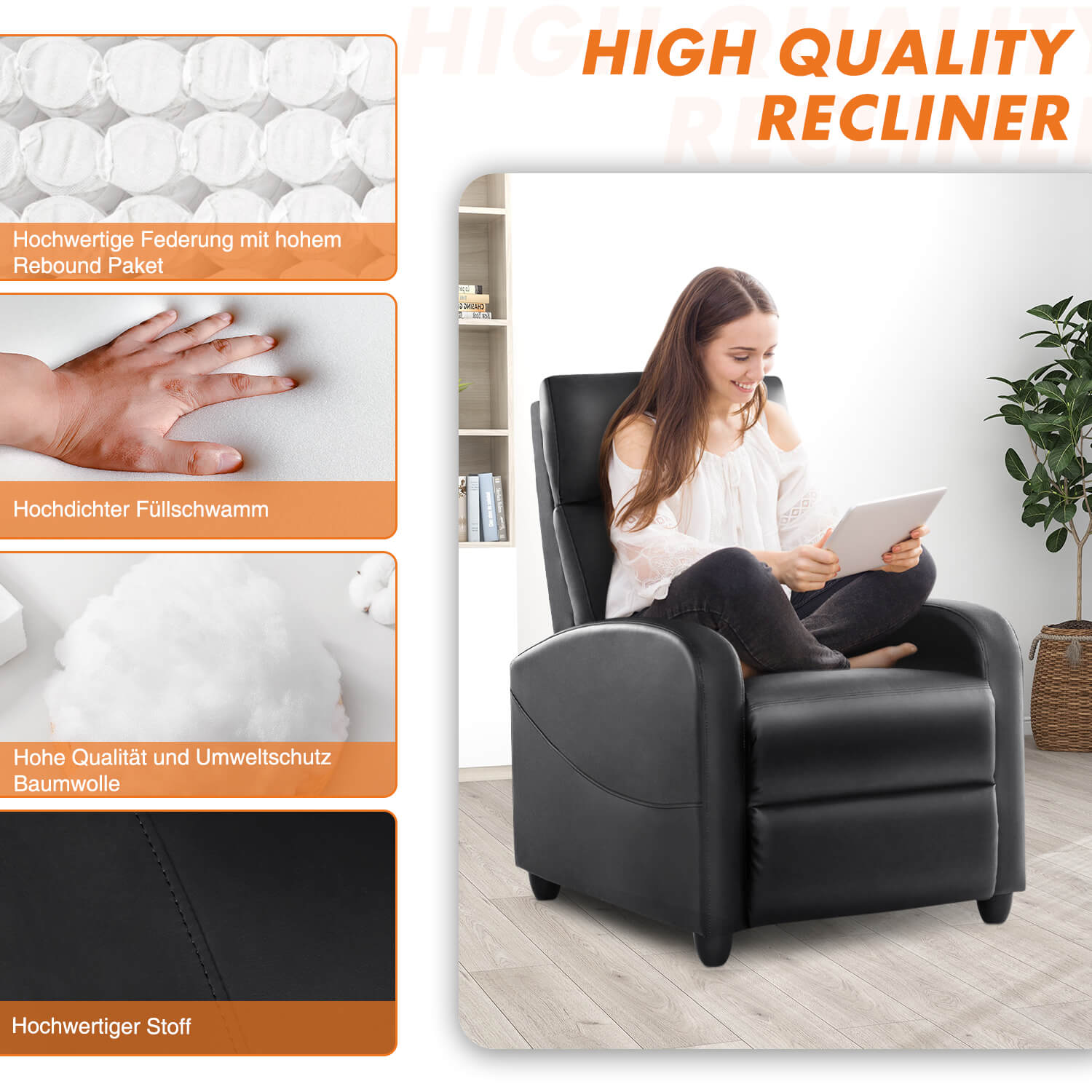 Manual Recliner Chair Winback Single Sofa, Massage und Heizung, Casual Stuhl für Wohnzimmer