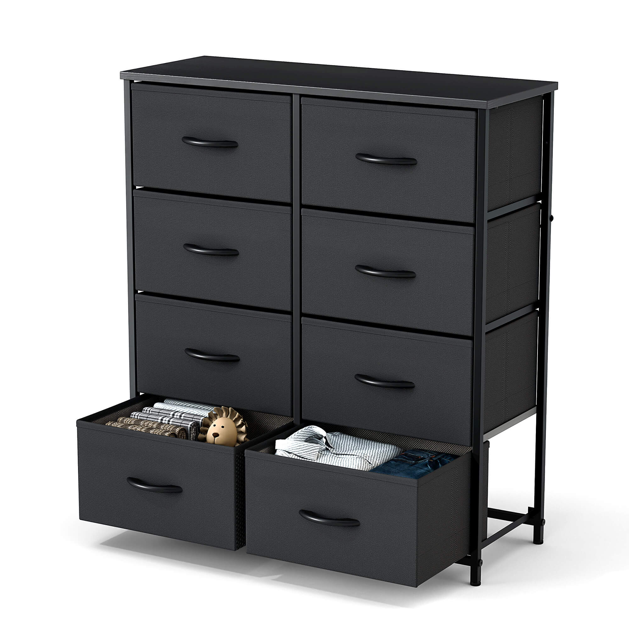 Hohe Dresser Fabric Storage Tower mit 8 Fabric Bins Schubladen, hölzerne Top für Kinderzimmer, Schrank, Eingang, Kinderzimmer
