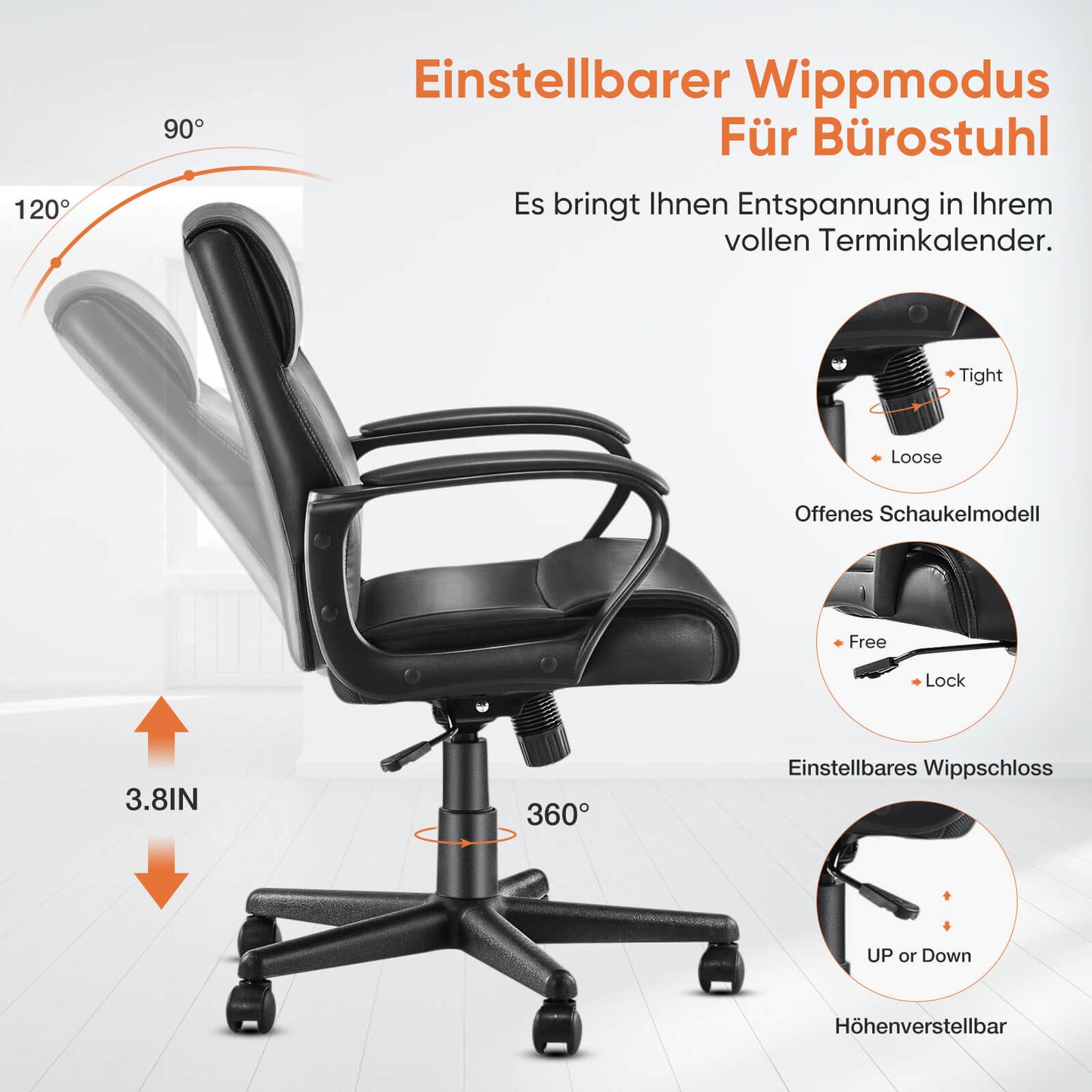 Sweetcrispy drehbarer gepolsterter Schreibtischstuhl mit Rollen für Büro