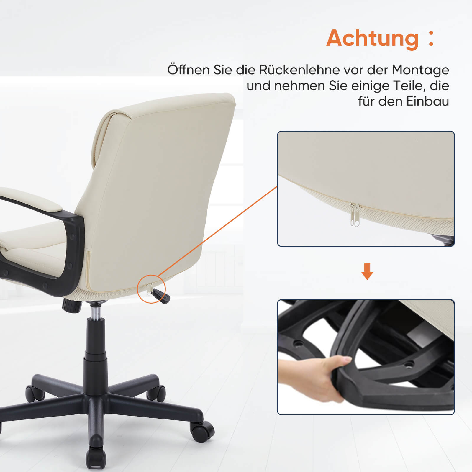 Verstellbarer Computer-Schreibtischstuhl mit Lendenwirbelstütze, gepolsterte Armlehne, drehbar und rollbar