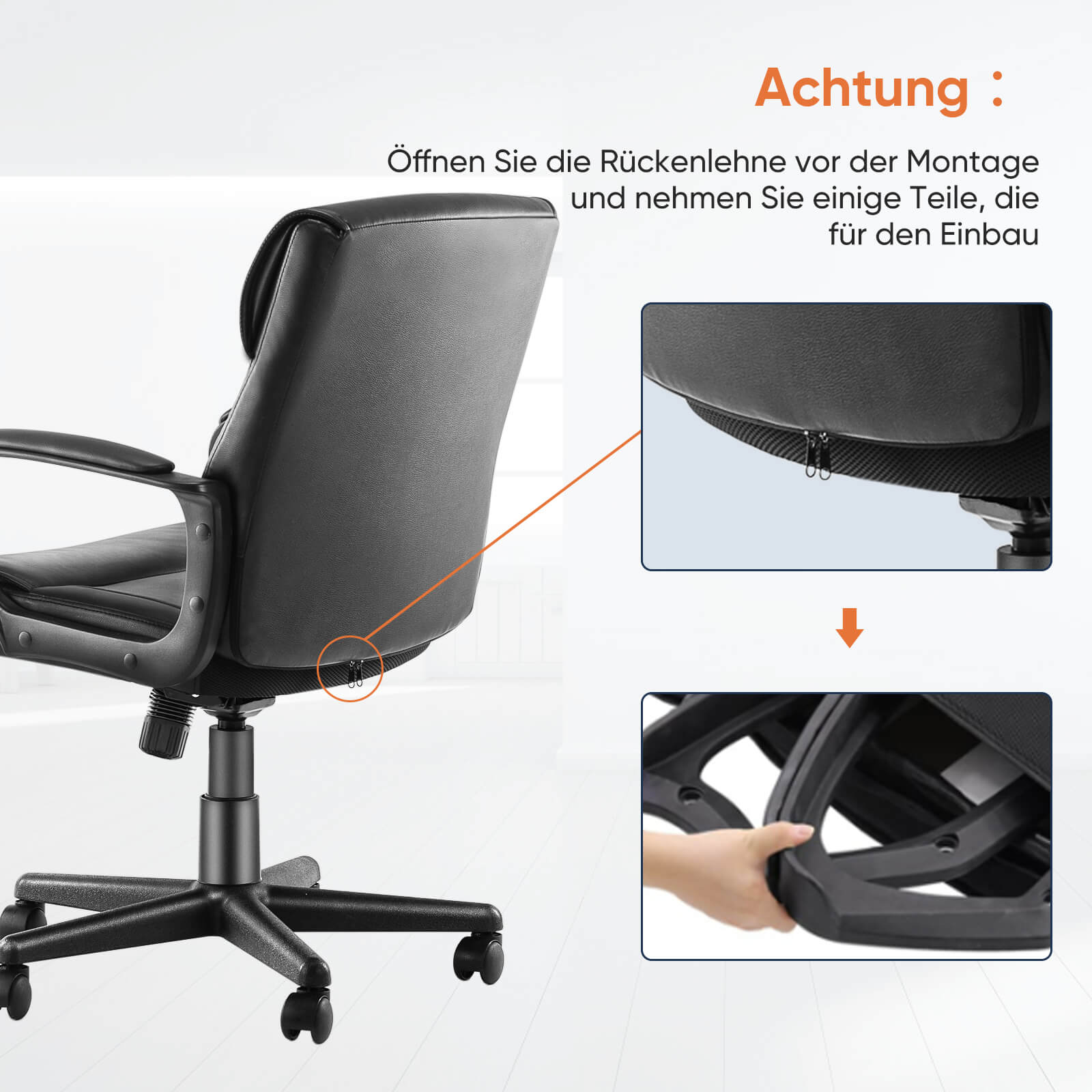 Verstellbarer Computer-Schreibtischstuhl mit Lendenwirbelstütze, gepolsterte Armlehne, drehbar und rollbar