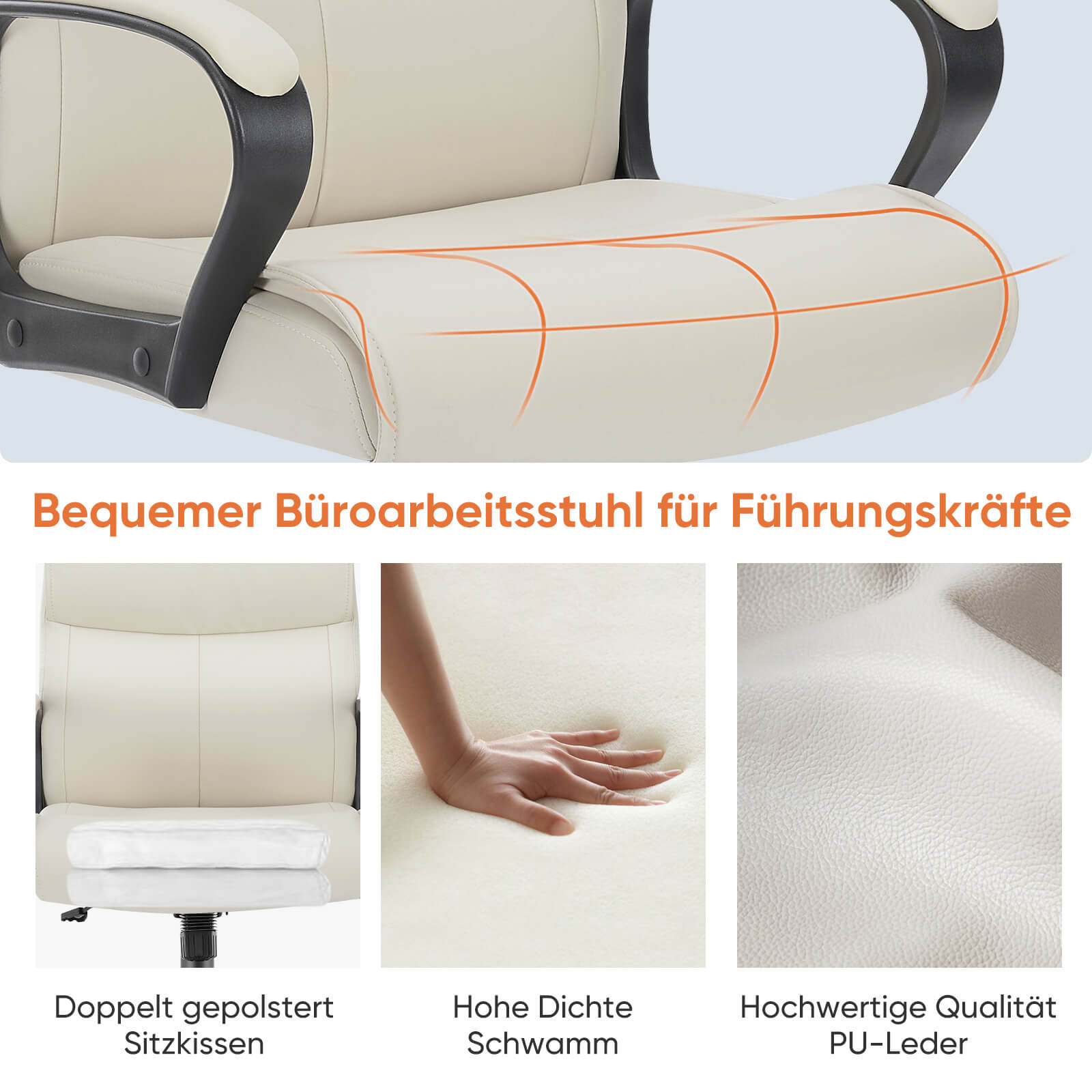 Verstellbarer Computer-Schreibtischstuhl mit Lendenwirbelstütze, gepolsterte Armlehne, drehbar und rollbar